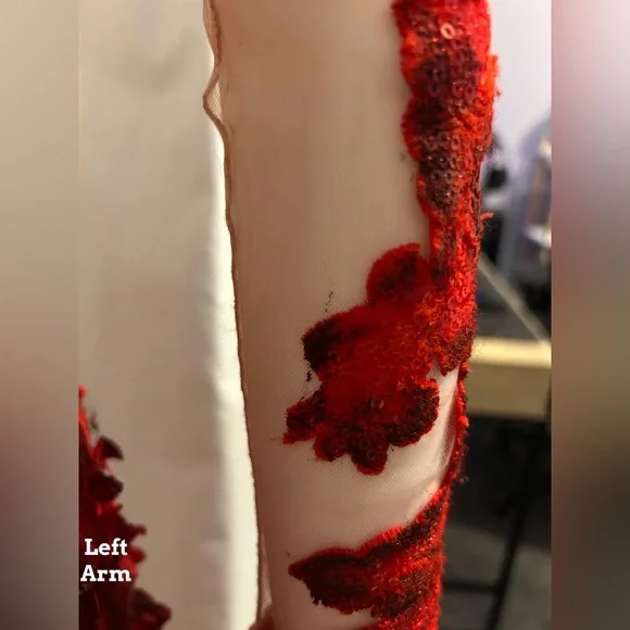 Red Floral Flowy Beaded Gown Sz S/XS Costume Cosplay Fantasy Whimsigoth Elegant - Picture 13 of 16